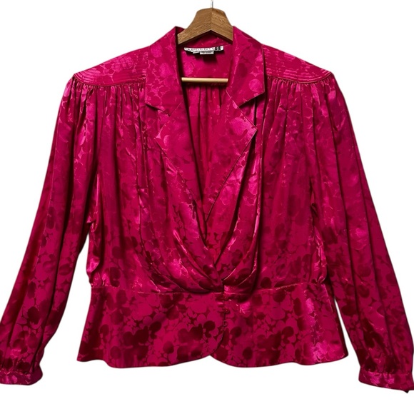 VTG 80s Argenti 100% Silk Pink Draped Blouse Top Womens Plus 18 Tailored - Picture 2 of 11